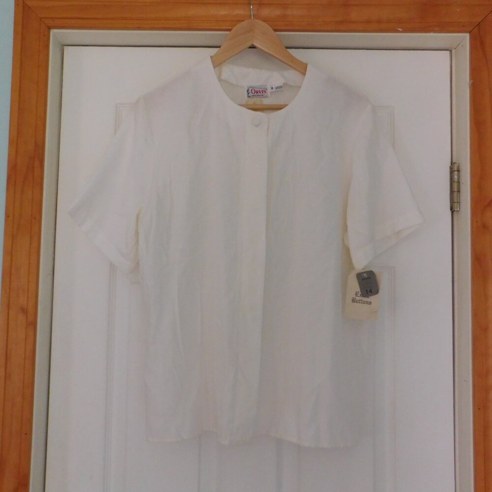 Vtg Orvis Button Blouse Womens 14‎ Top Short Sleeve Ivory Made in USA NWT
